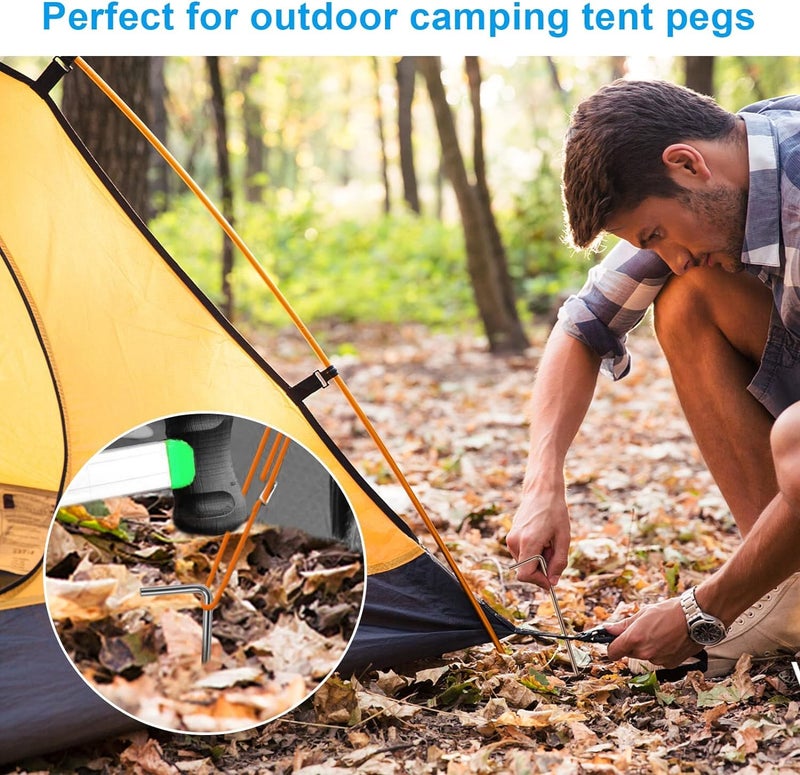 Oligei 23 Pack Tent Stakes, Heavy Duty Metal Tent Pegs, Hooked, Silver, Perfect for Camping, Gardening & Outdoor Decorations - Image 5